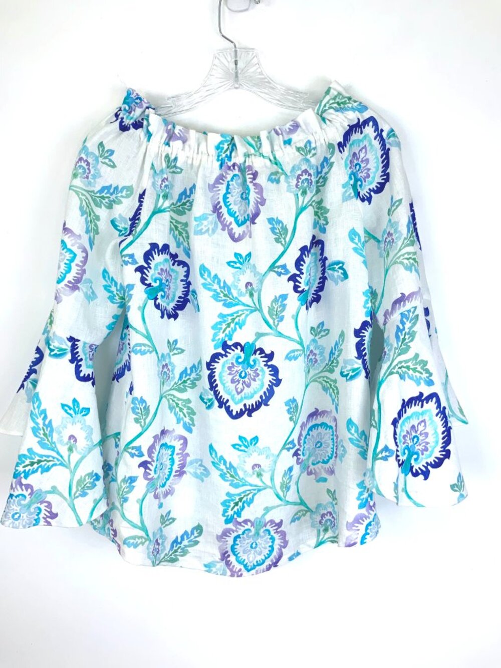 iLinen Lifestyle Floral Linen Ruffle Sleeve Peasant Blouse Sz S - Picture 9 of 16